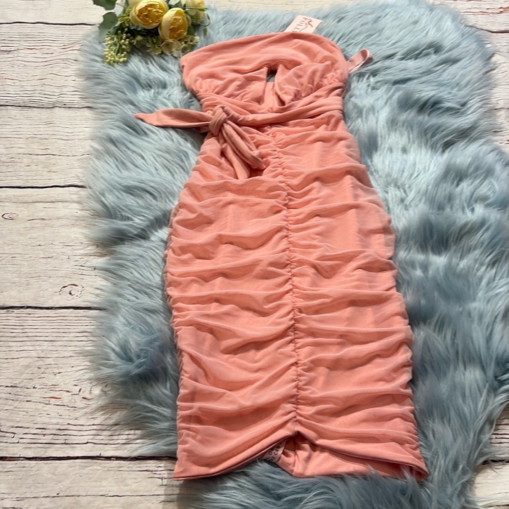 Oh Polly Pink Ruched Mini Dress
